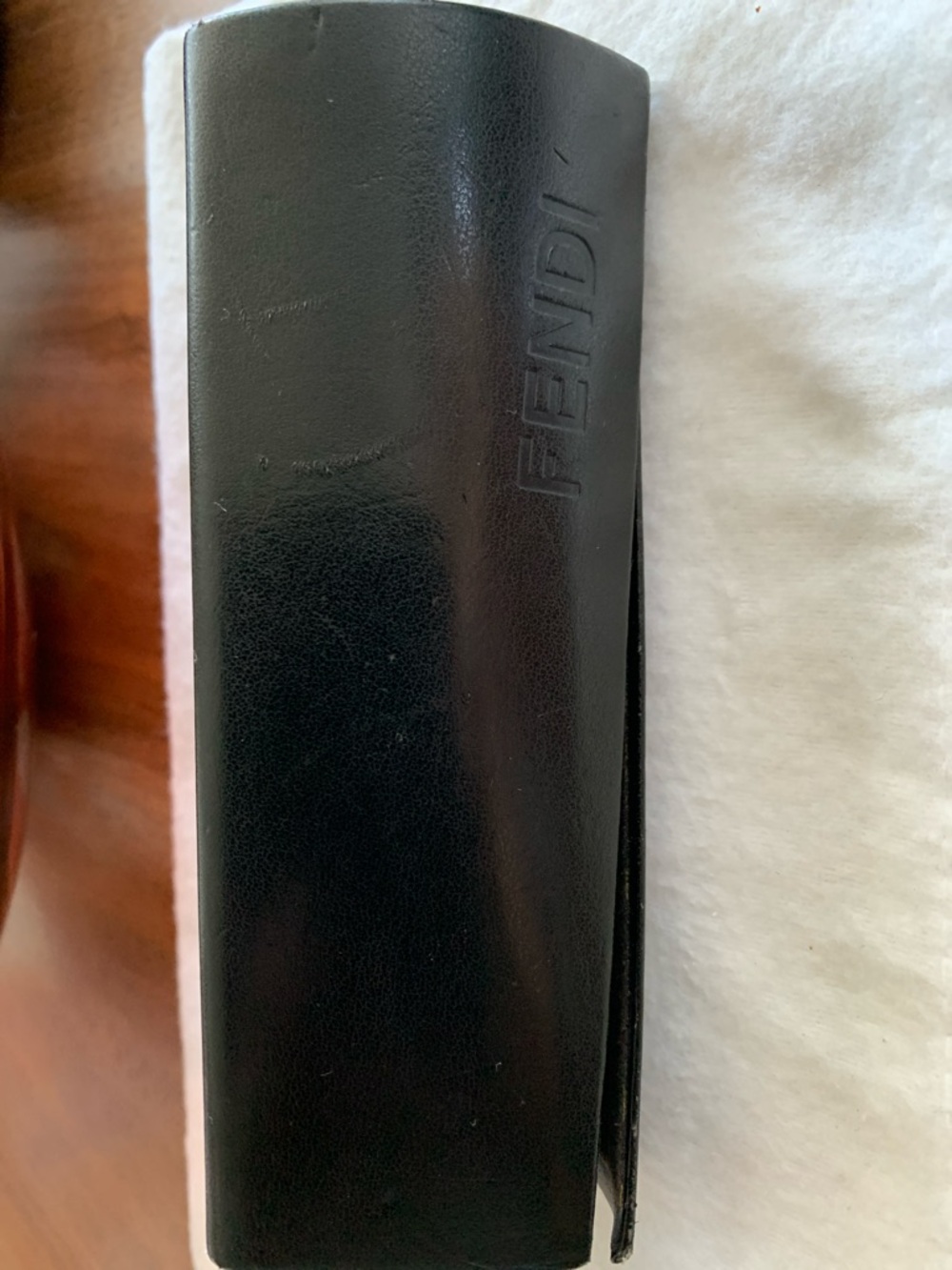 Fendi Black Leather Sunglasses Sleeve with Embossed Logo